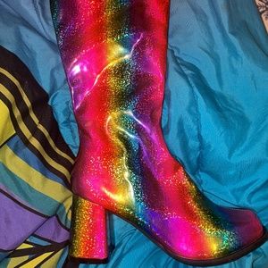 Rainbow knee high boots